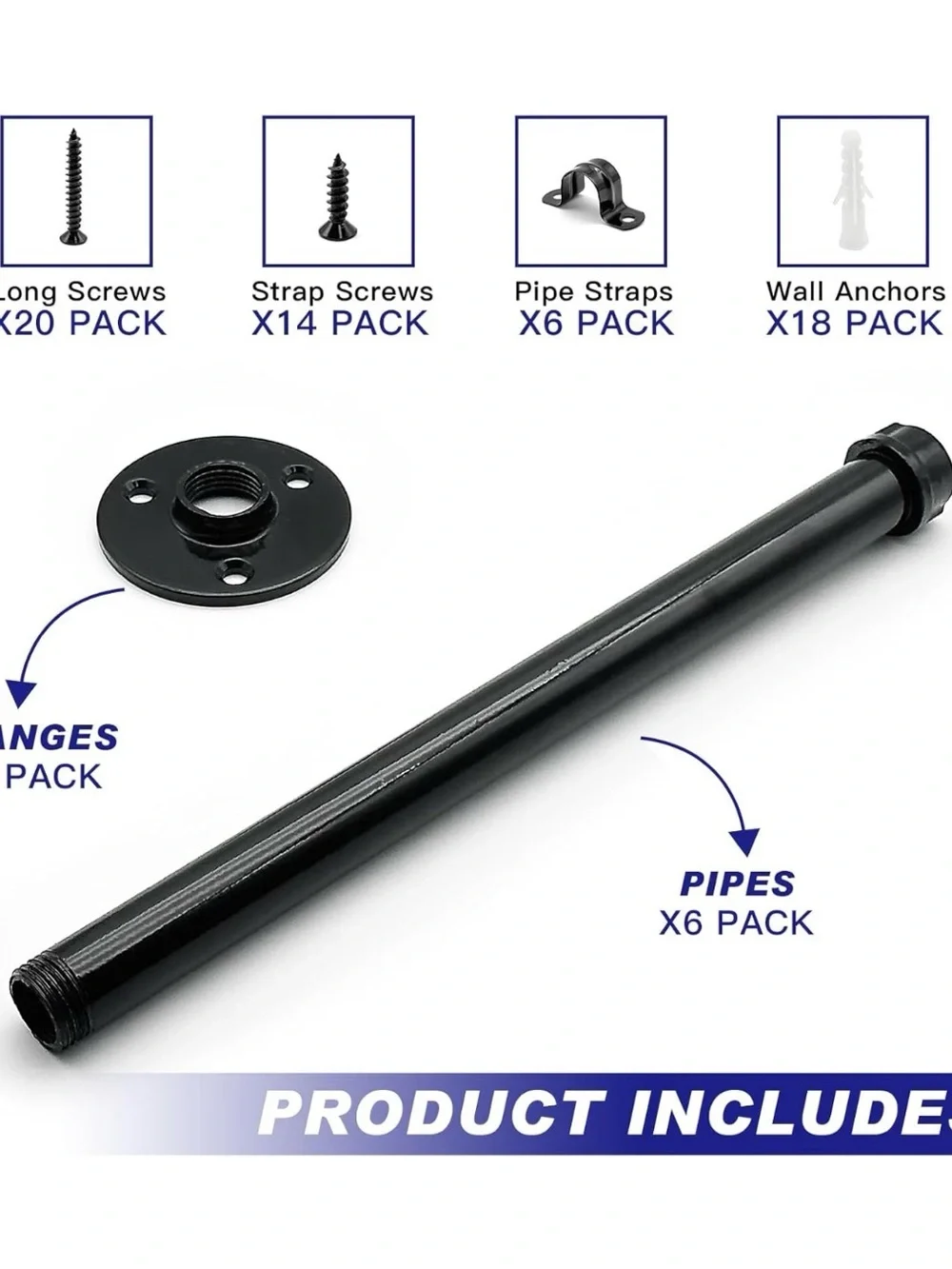 Black Wall-Mount Floating Shelf Rods - Unbranded
